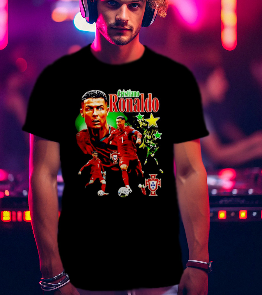 Cristiano Ronaldo Portugal Soccer Star Number 7 Iconic Footballer Illustration With Portugal T-Shirt