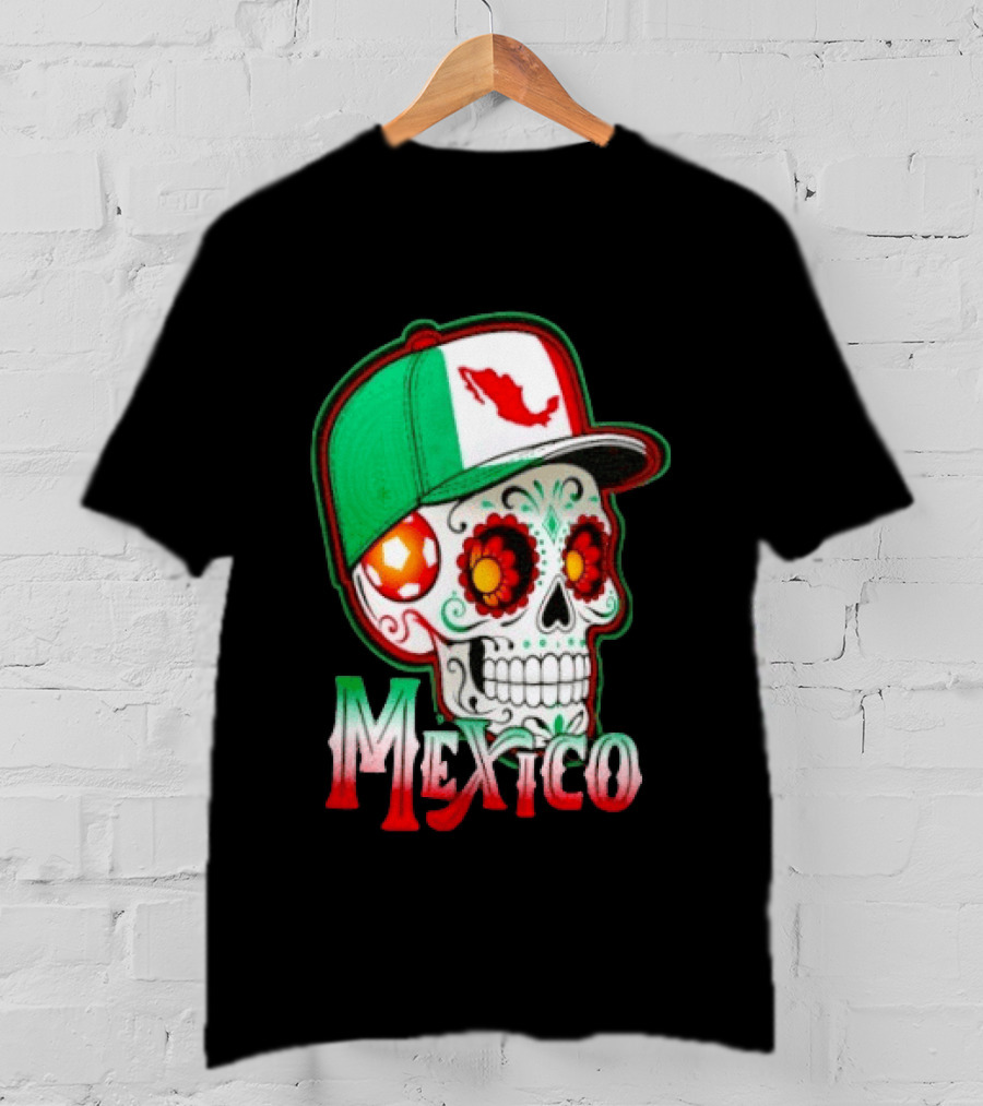 Mexico Sugar Skull Hat Map T-Shirt