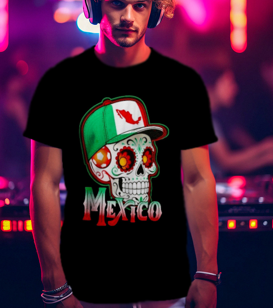 Mexico Sugar Skull Hat Map T-Shirt