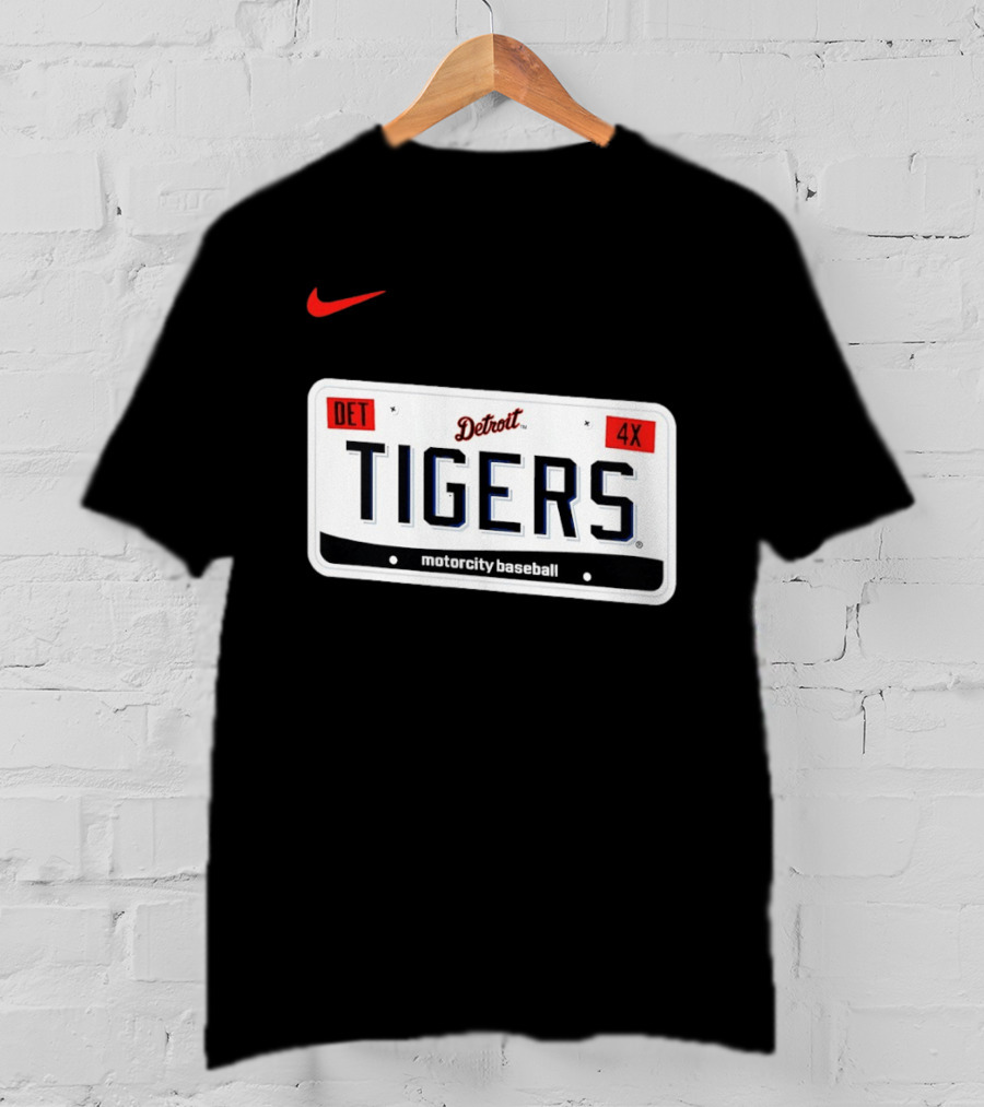 Detroit Tigers License Plate DET 4X Motorcity Baseball Nike T-Shirt