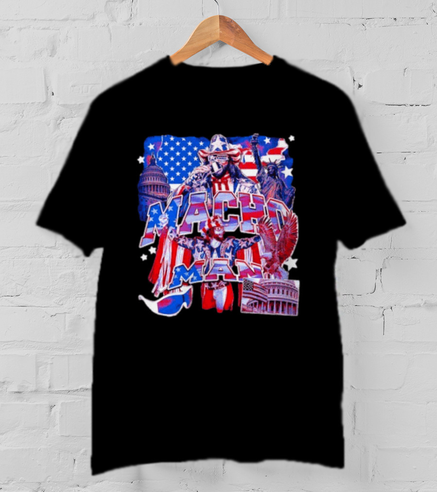 Macho Man America Independence Day Patriotic Retro USA T-Shirt