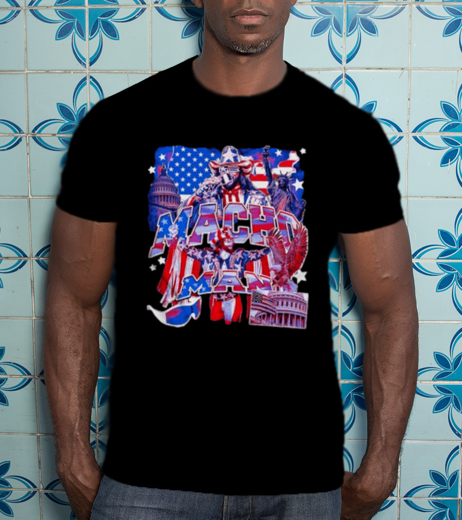 Macho Man America Independence Day Patriotic Retro USA T-Shirt