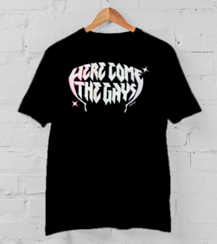 The Vampire Lestat Here Comes The Gays Pride Hollow Text With Stars And Stakes T-Shirt