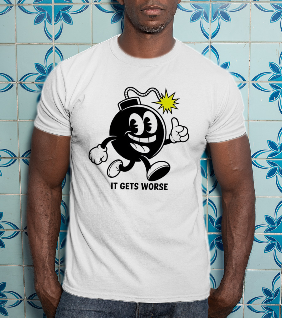 Bomb Walking Thumbs Up It Gets Worse Retro Cartoon T-Shirt