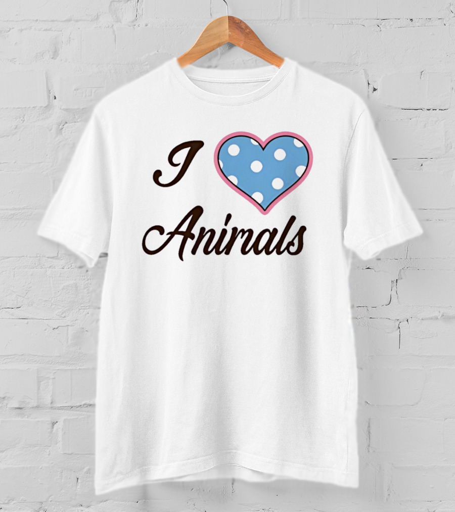 I Love Animals Blue Polka Dot Heart T-Shirt