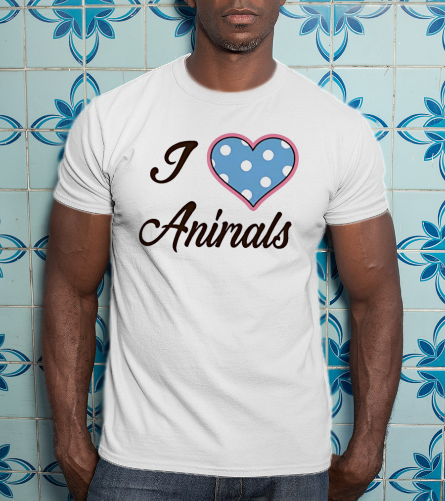 I Love Animals Blue Polka Dot Heart T-Shirt