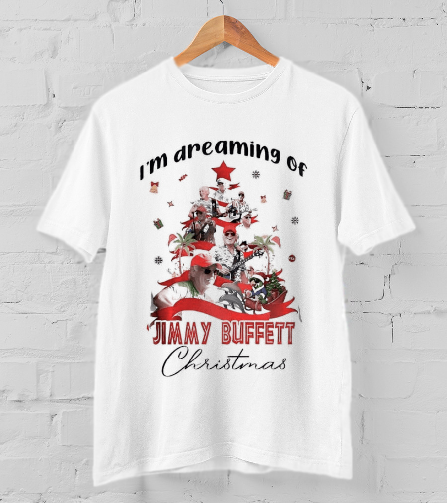 I'm Dreaming Of Jimmy Buffett Christmas Parrot Collage Tree T-Shirt