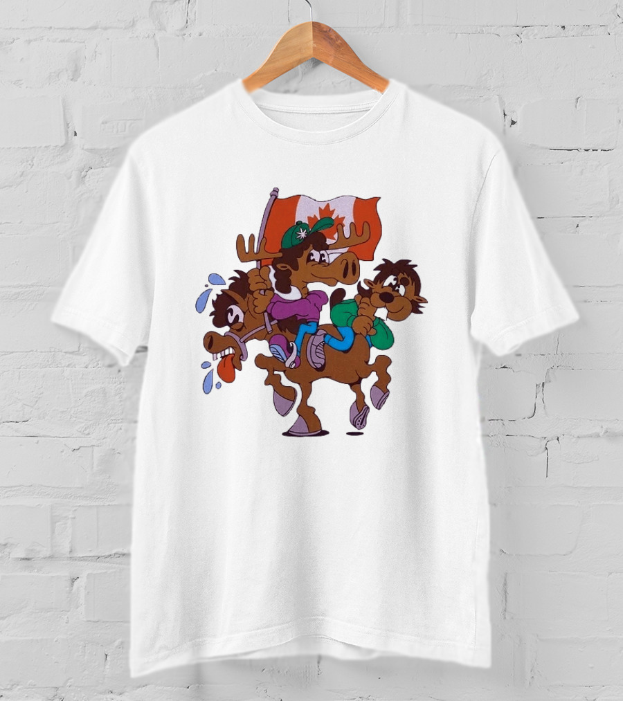 Slushy Noobz Horse Riders Cartoon Moose With Canada Flag T-Shirt