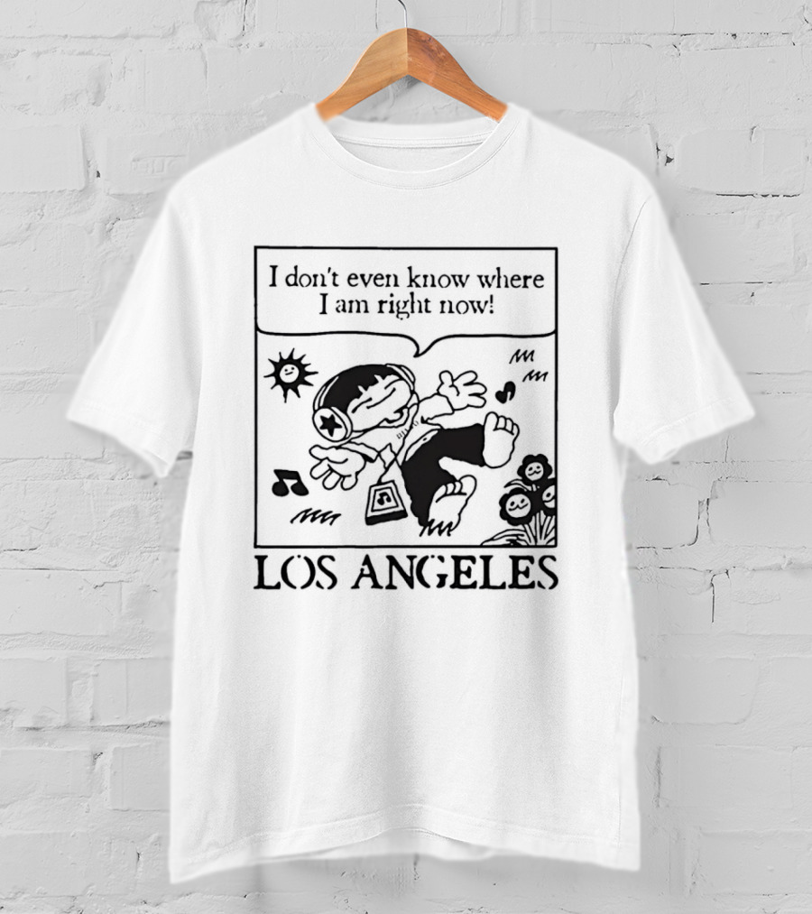 Los Angeles Cartoon Kid Floating Headphones I Don't Even Know Where I Am Right Now T-Shirt