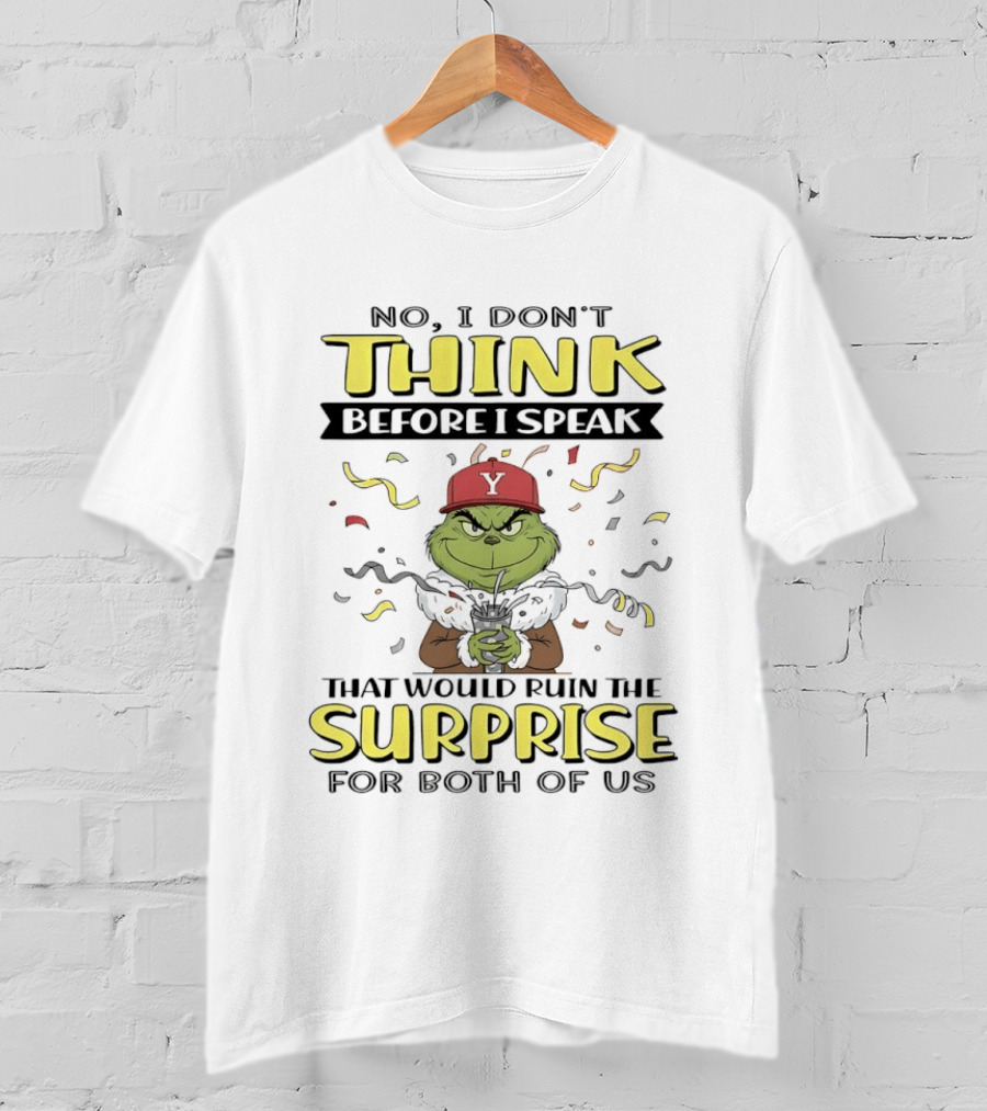 No I Don't Think Before I Speak That Would Ruin The Surprise For Both Of Us Grinning Character In Red Hat With Confetti T-Shirt