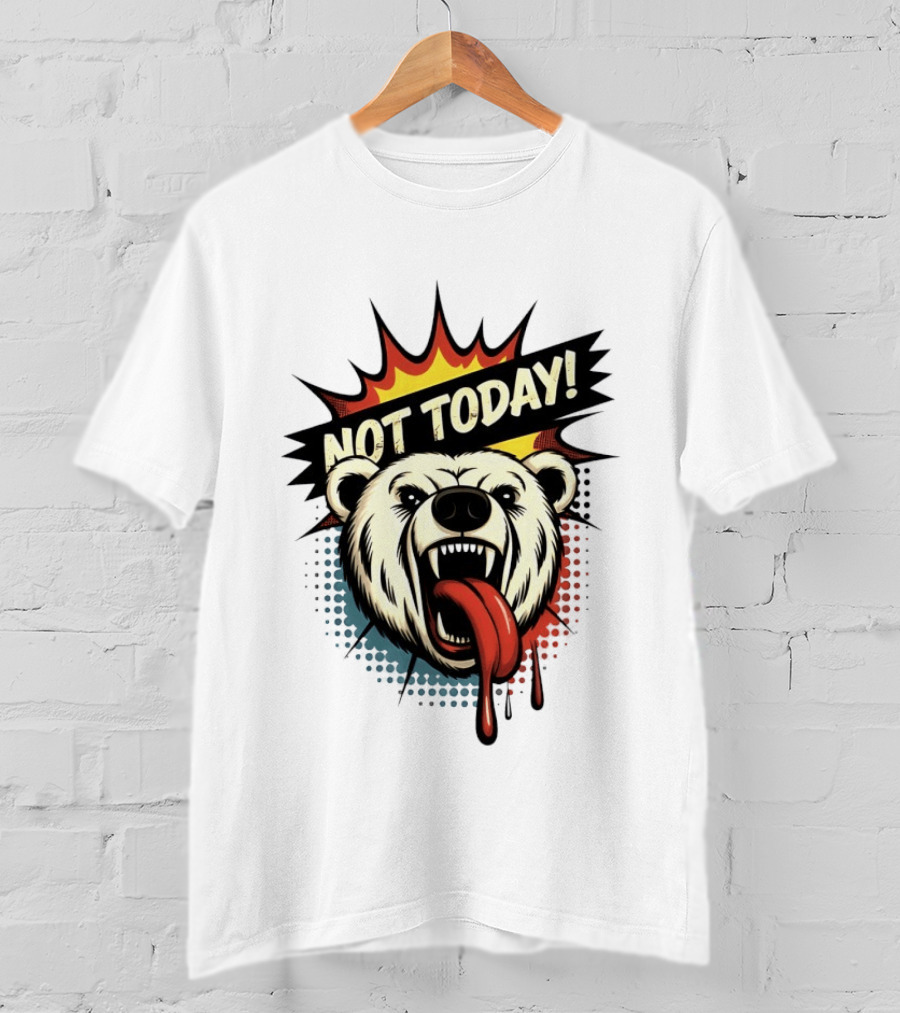 Polar Bear Roaring Not Today Comic Style Vibrant Pop Art Explosion T-Shirt