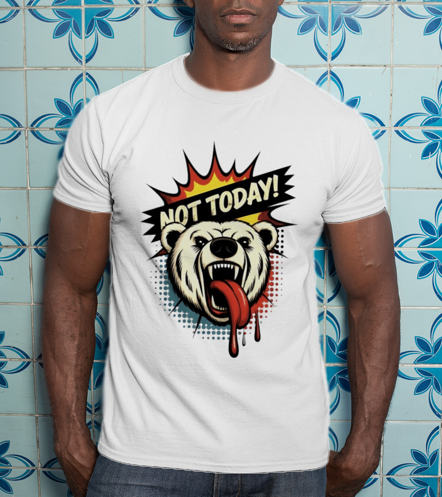 Polar Bear Roaring Not Today Comic Style Vibrant Pop Art Explosion T-Shirt