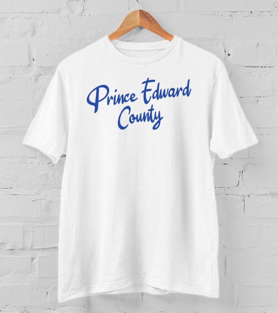 Prince Edward County Text In Blue Cursive Font T-Shirt