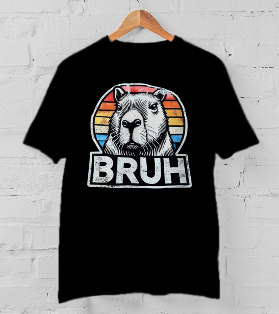 Capybara Bruh Retro Sunset Animal T-Shirt