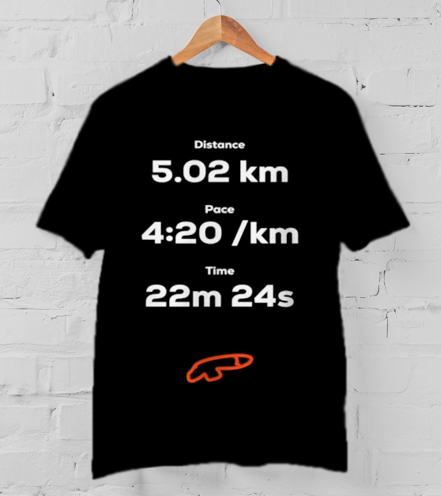 Distance 5.02 Km Pace 4:20 Per Km Time 22m 24s Running Track T-Shirt