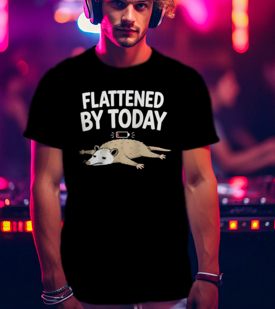 Flattened By Today Opossum Low Battery Humor T-Shirt