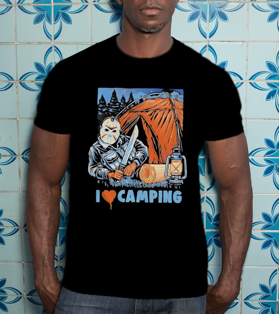 Jason Voorhees I Love Camping Knife Lantern Tent Iconic Horror T-Shirt