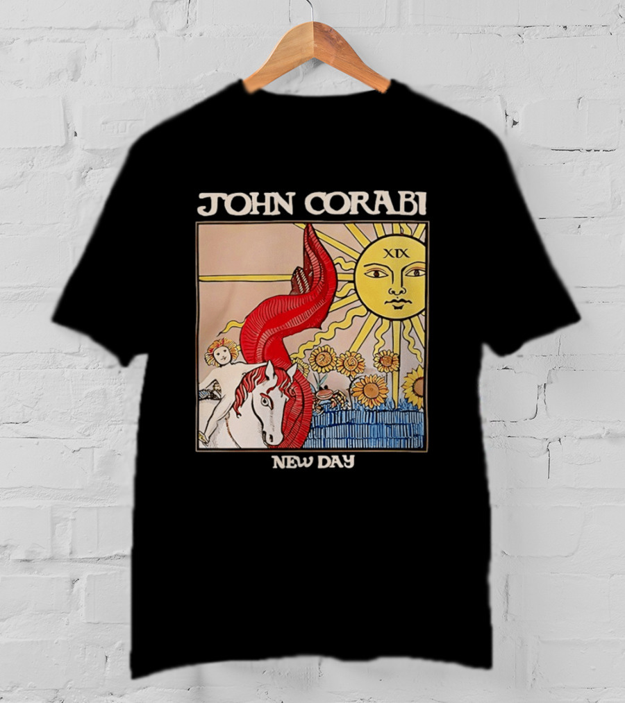 John Corabi New Day The Sun XIX Tarot Card Rider And Sunflowers T-Shirt