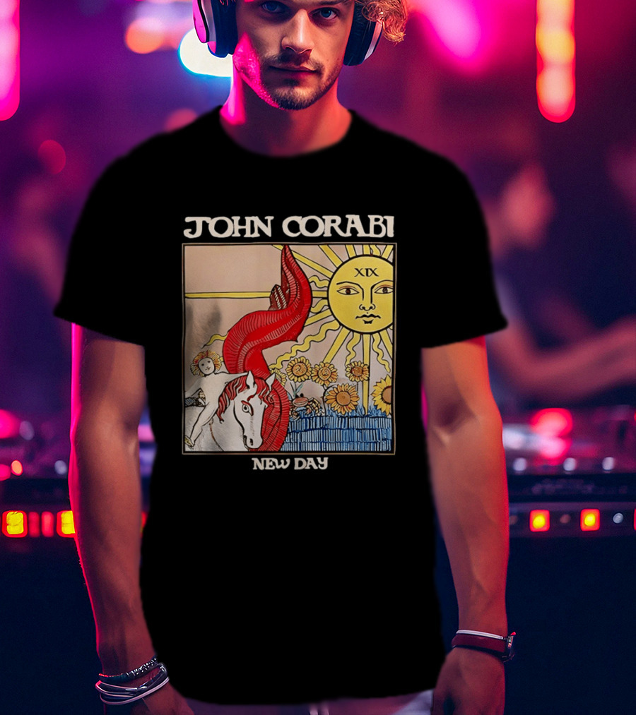 John Corabi New Day The Sun XIX Tarot Card Rider And Sunflowers T-Shirt