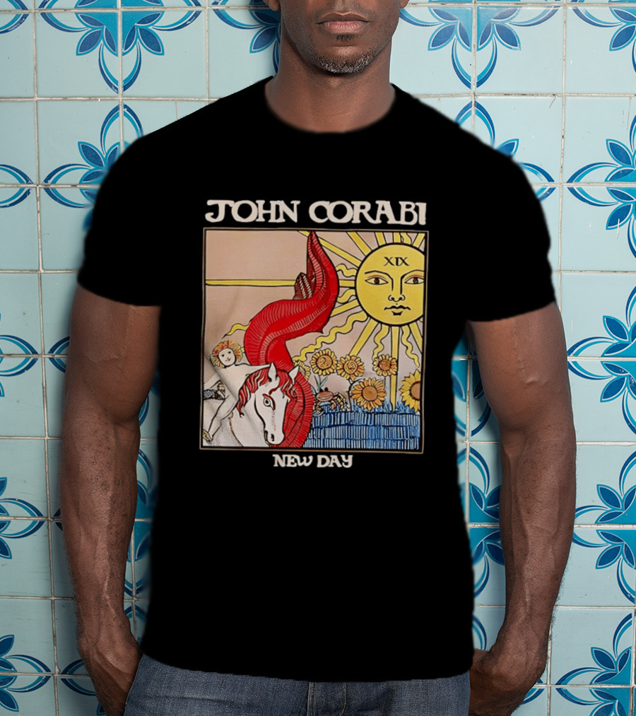John Corabi New Day The Sun XIX Tarot Card Rider And Sunflowers T-Shirt