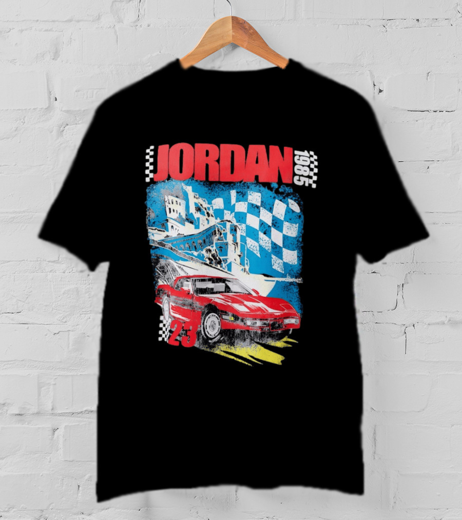 Jordan 1985 23 Chevrolet Corvette C4 Race Car Checkered Flag Racing T-Shirt