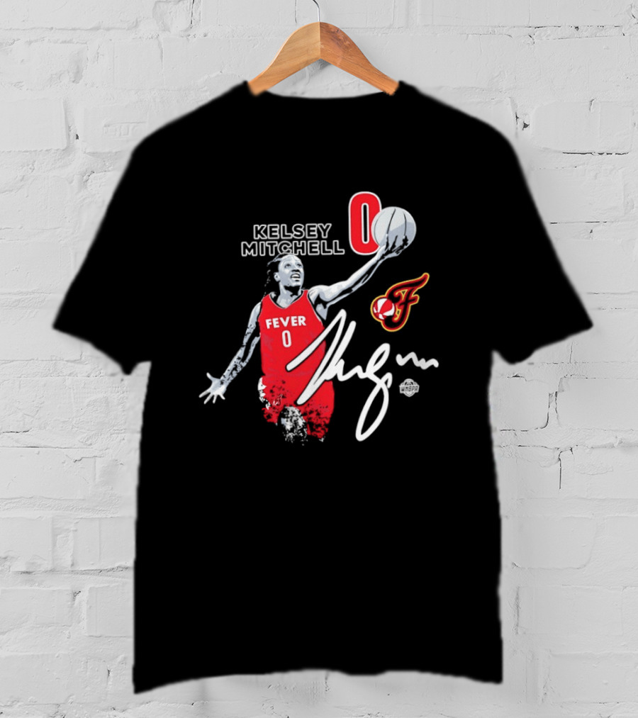 Kelsey Mitchell Indiana Fever 0 WNBA Player Signature T-Shirt