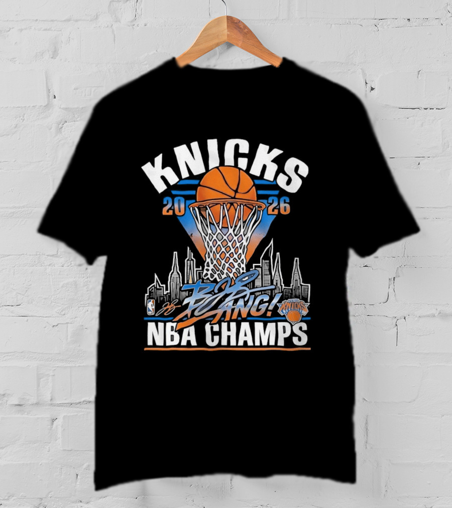 Knicks 2026 NBA Champs Bang NYC Skyline Basketball Net Victory T-Shirt