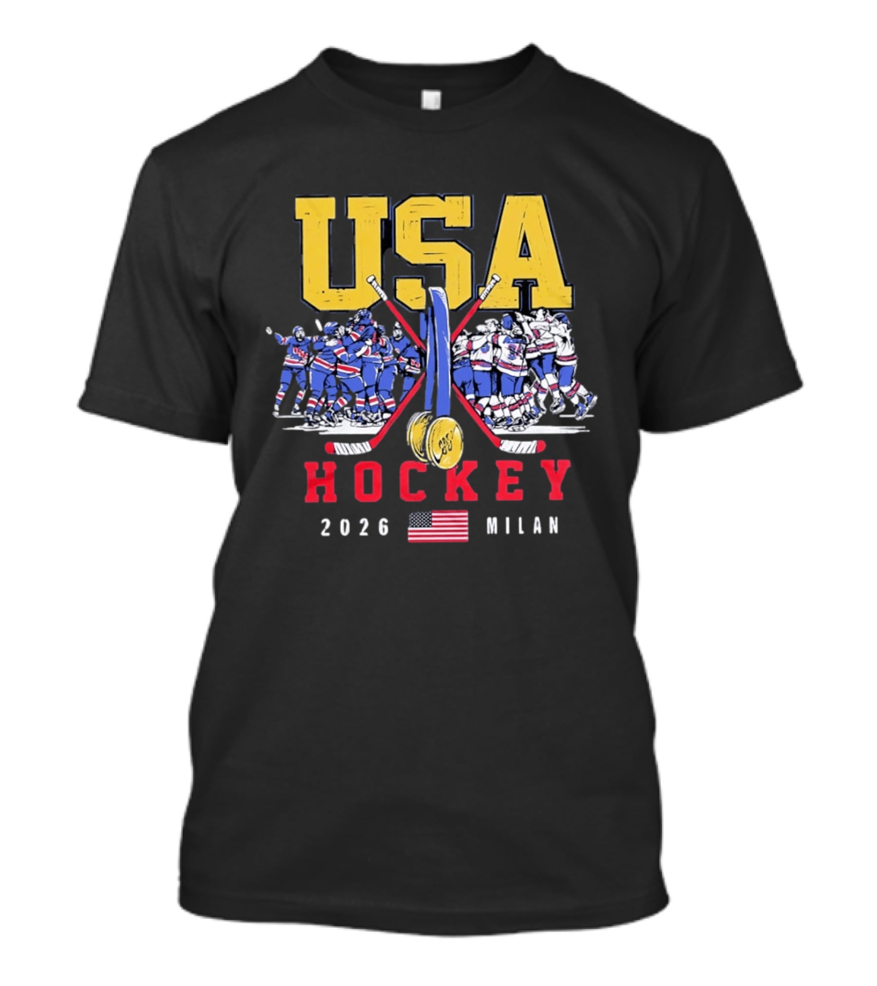 USA Hockey 2026 Milan Gold Medal Celebration Team USA Flag T-Shirt
