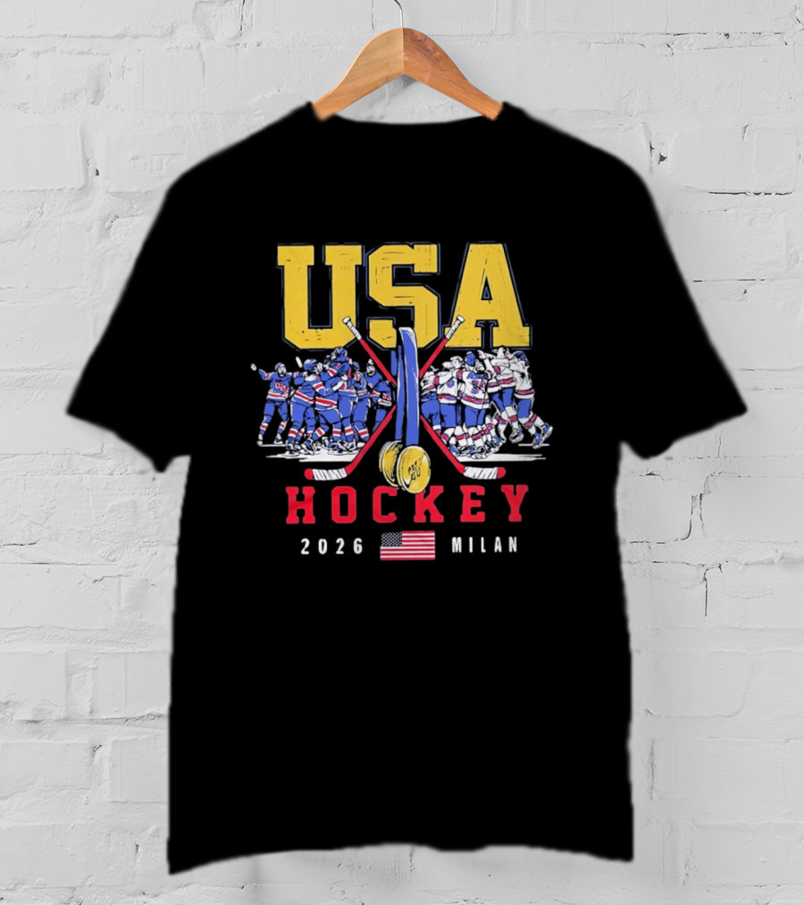 USA Hockey 2026 Milan Gold Medal Celebration Team USA Flag T-Shirt