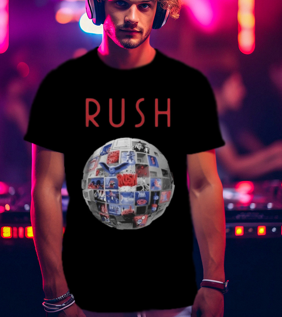 Rush All The World's An Album Tour 2026 2027 History Iconic Sphere Collage T-Shirt