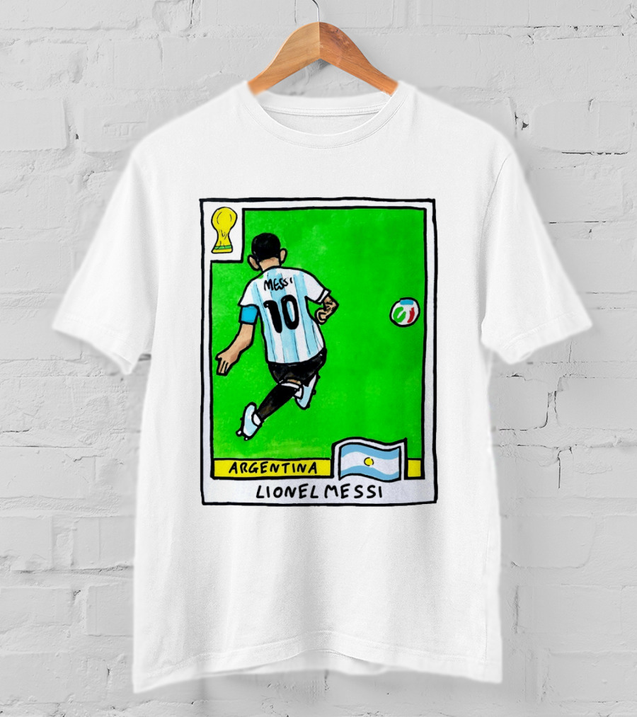 Lionel Messi Argentina Number 10 Football Card With World Cup And National Flag T-Shirt