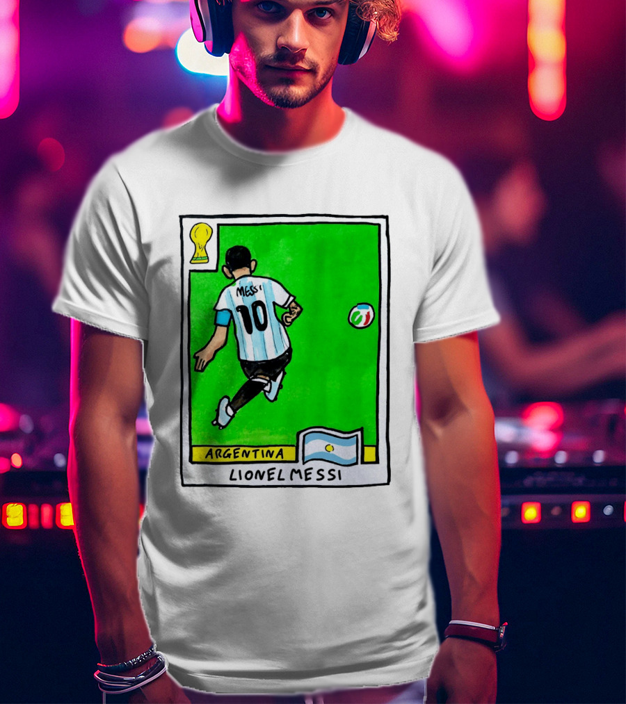 Lionel Messi Argentina Number 10 Football Card With World Cup And National Flag T-Shirt