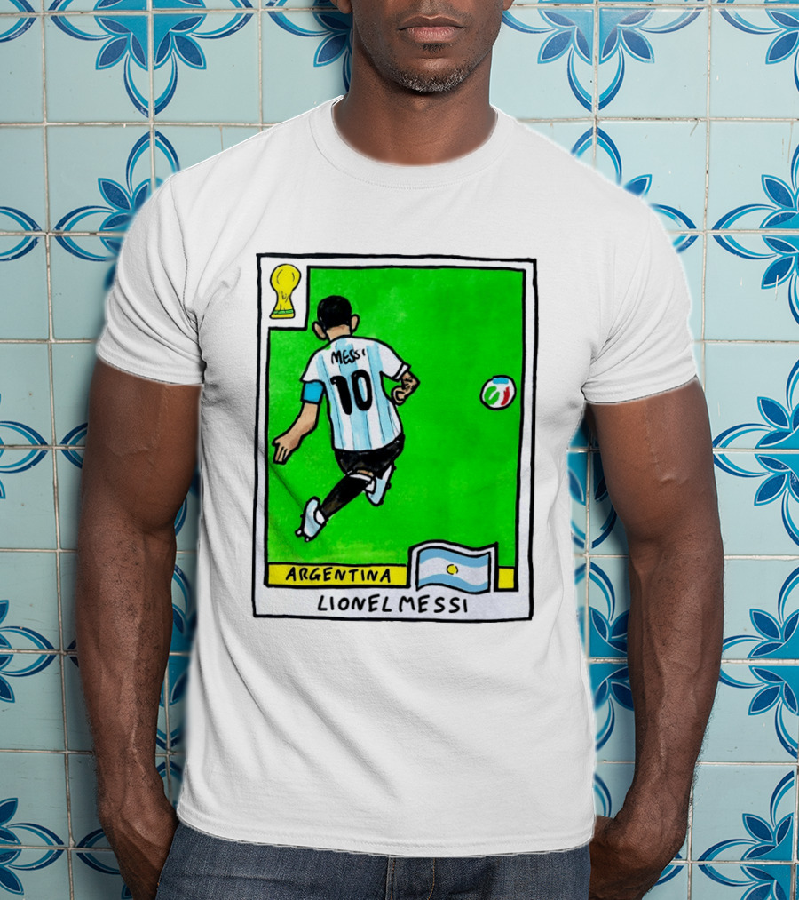Lionel Messi Argentina Number 10 Football Card With World Cup And National Flag T-Shirt