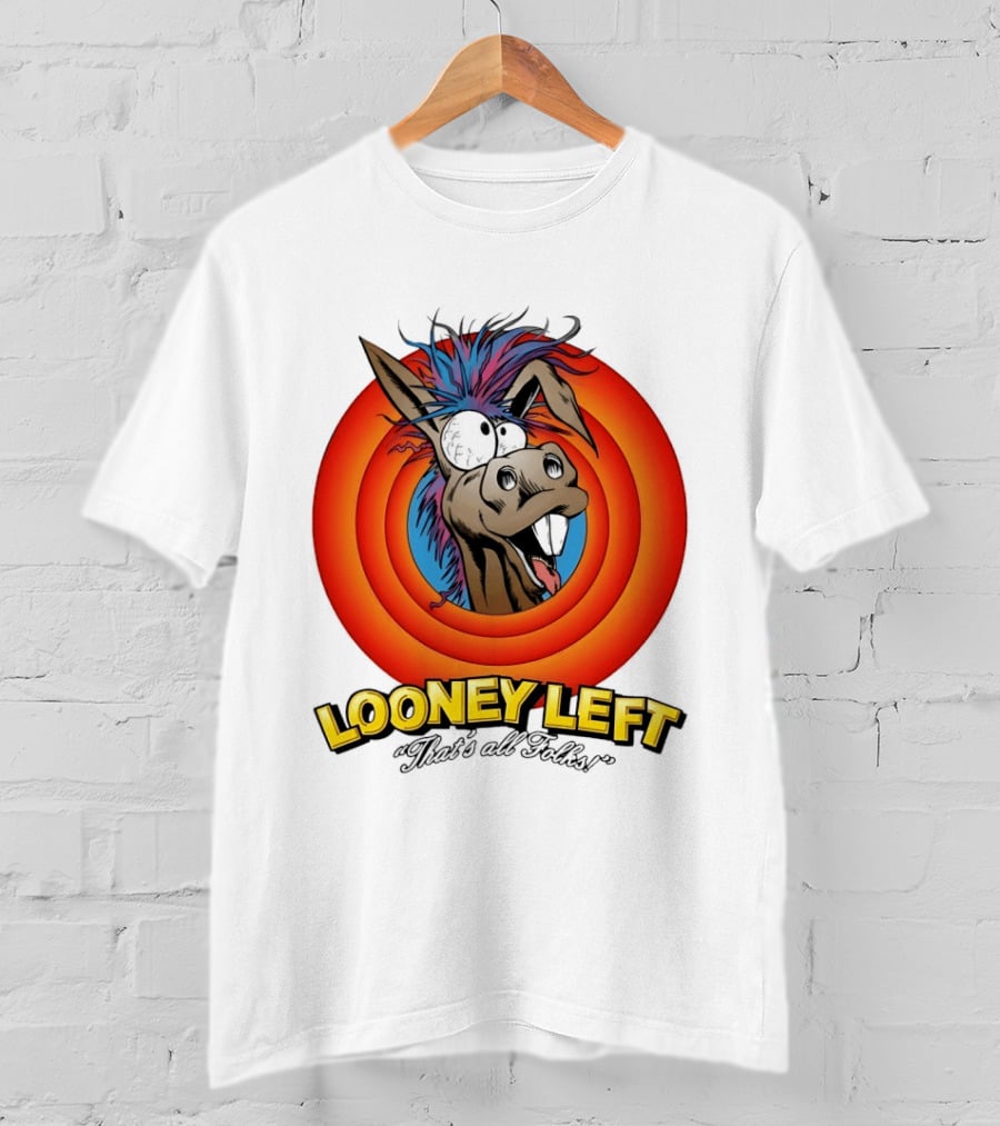 Looney Left That's All Folks Crazy Donkey Cartoon T-Shirt