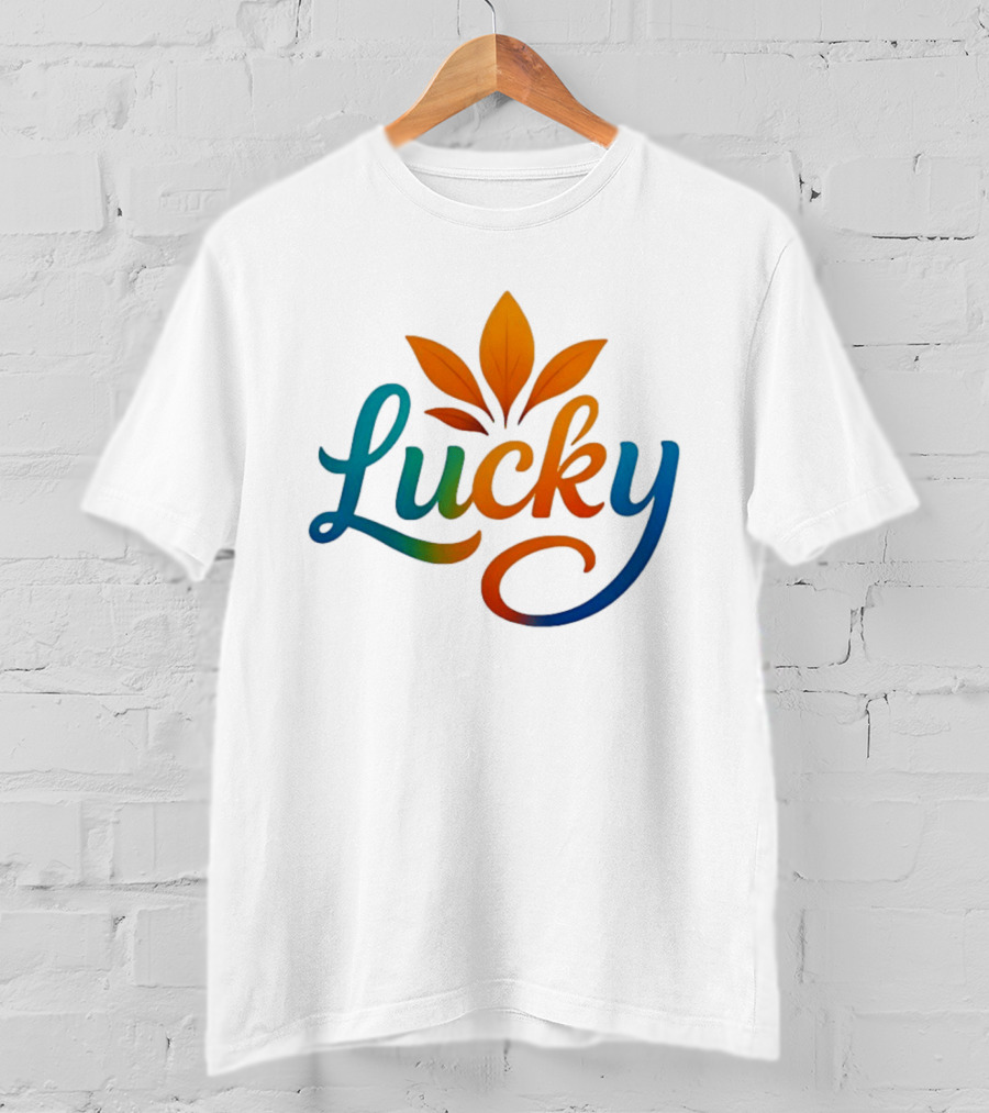 Lucky Colorful Leaves Blue And Orange Gradient T-Shirt