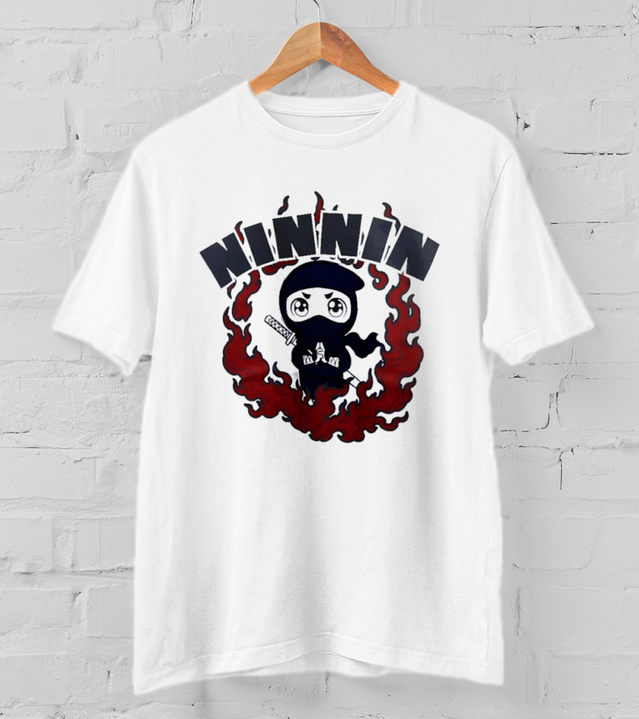 Ninin Ninja Chibi Flames Katana T-Shirt