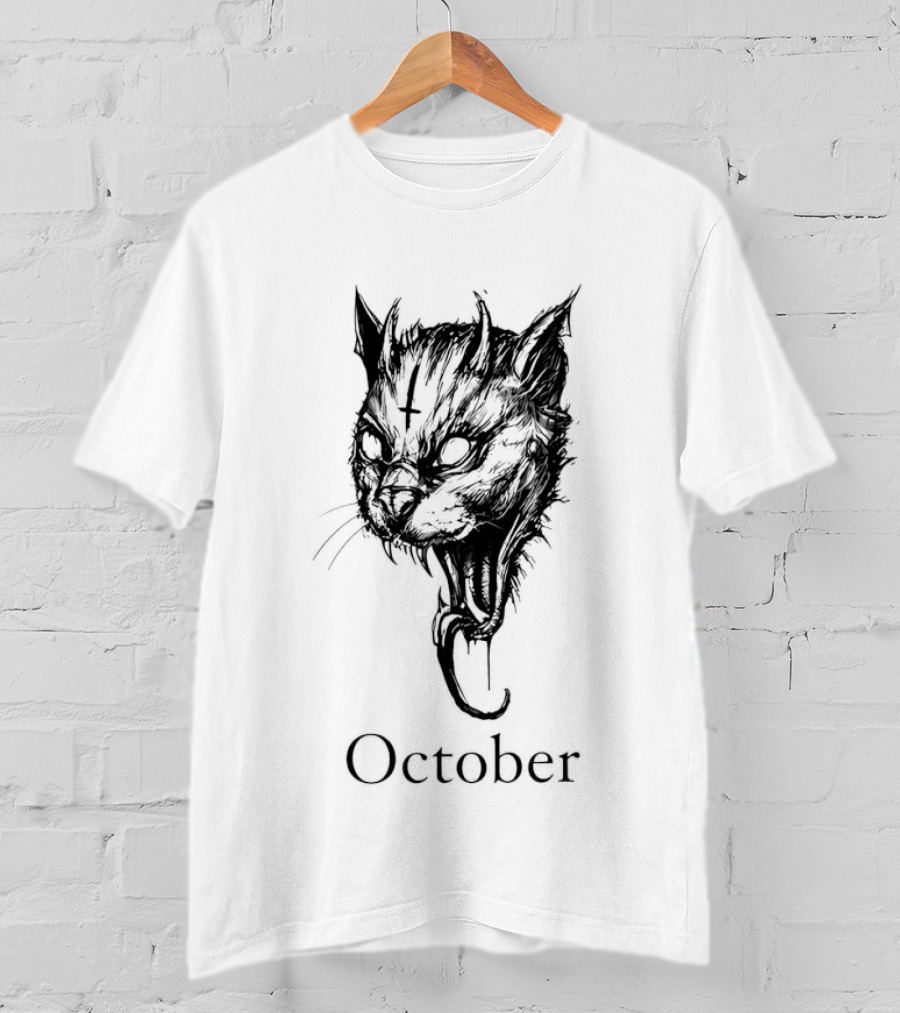 October Demon Cat Gothic Occult Halloween Cat T-Shirt
