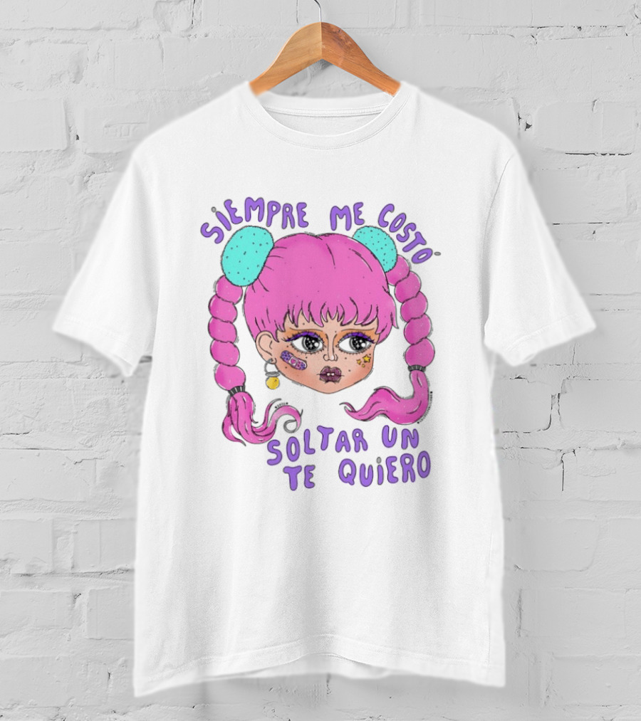 Siempre Me Costó Soltar Un Te Quiero Pink Braids Girl Cartoon T-Shirt