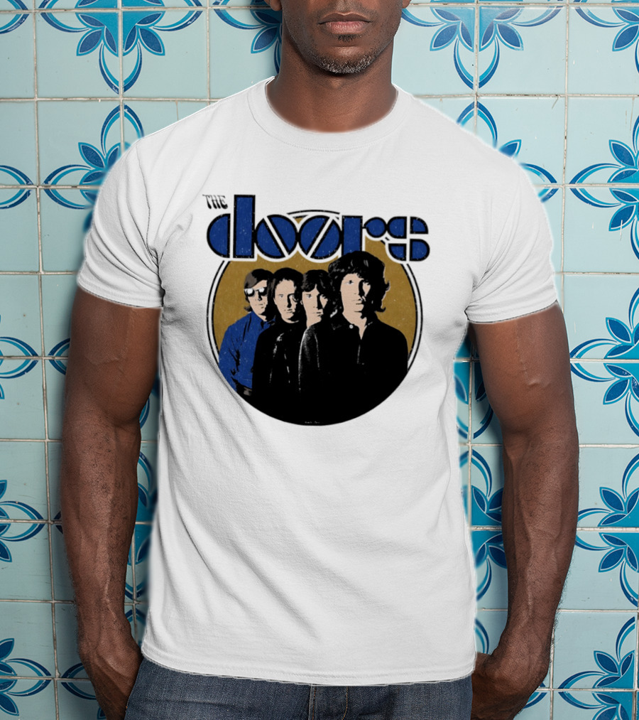 The Doors Faces Band Members Iconic Gold Circle T-Shirt