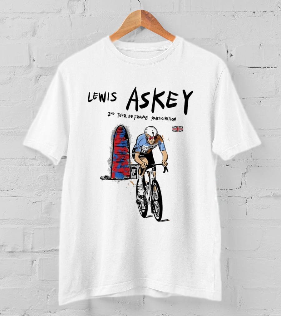 Lewis Askey 2nd Tour De France Participation Groupama FDJ Sky Blue Cyclist T-Shirt