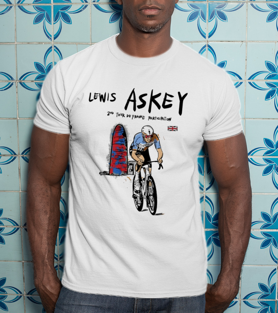 Lewis Askey 2nd Tour De France Participation Groupama FDJ Sky Blue Cyclist T-Shirt