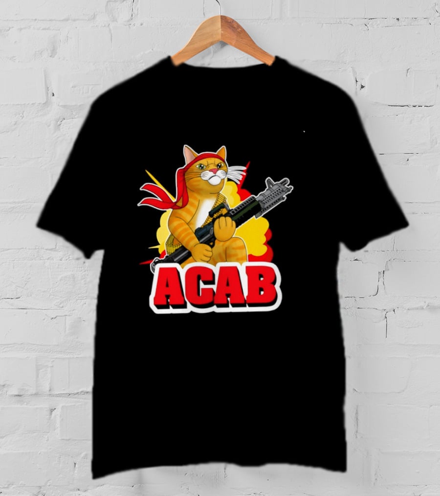 ACAB All Cats Are Badasses Rocket Launcher Cat With Red Bandana T-Shirt