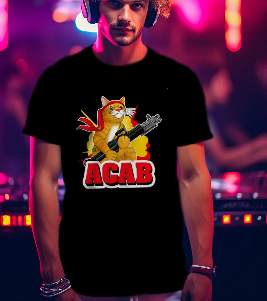 ACAB All Cats Are Badasses Rocket Launcher Cat With Red Bandana T-Shirt