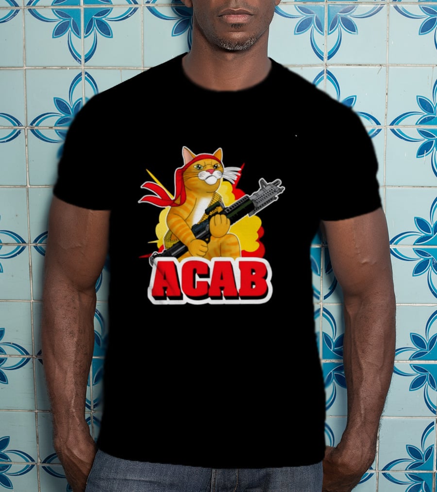ACAB All Cats Are Badasses Rocket Launcher Cat With Red Bandana T-Shirt