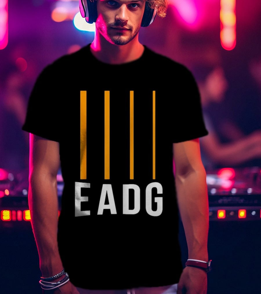 EADG Bass Guitar Four Strings Musician Vertical Lines T-Shirt