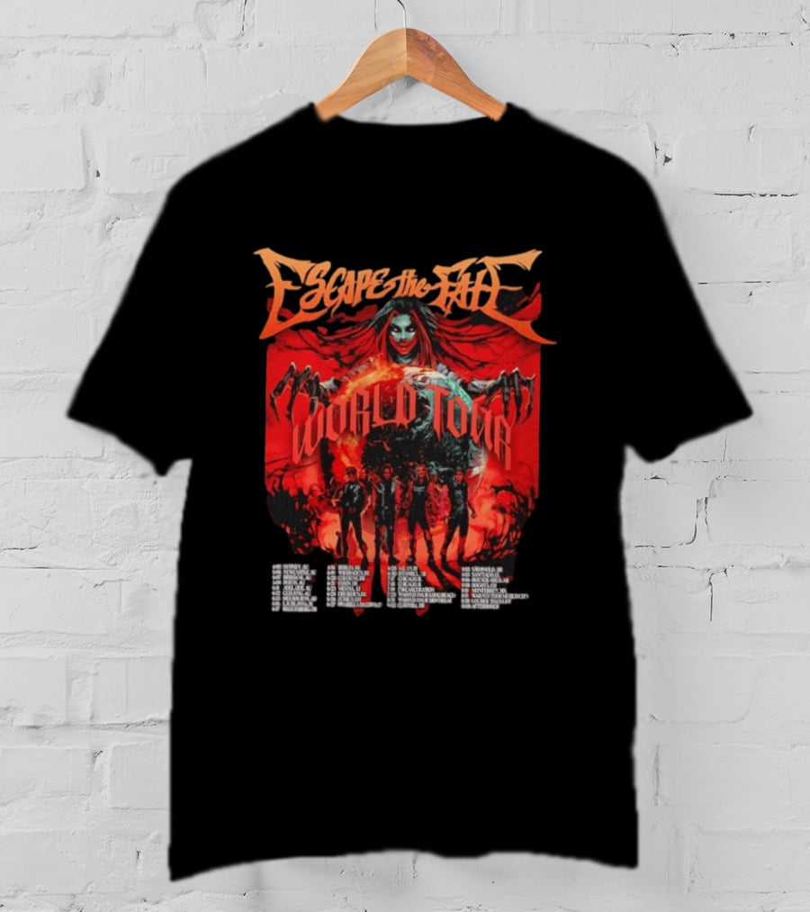 Escape The Fate World Tour Metalcore Post Hardcore Red Gothic T-Shirt