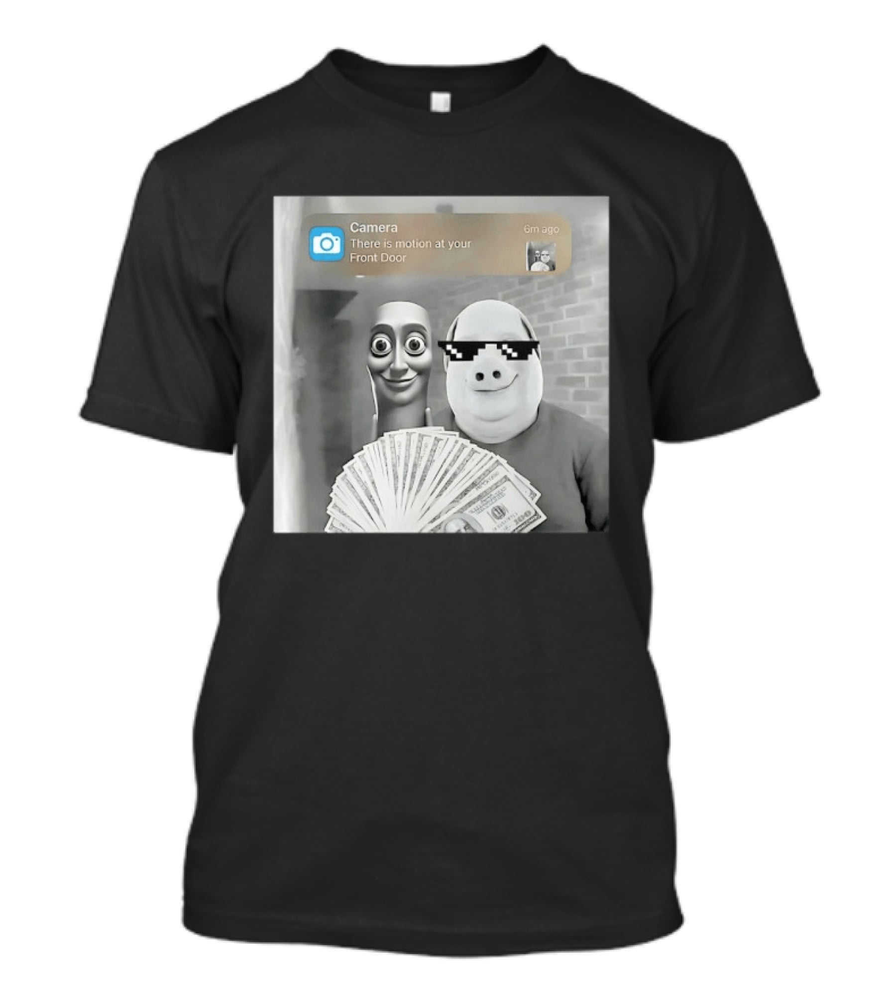 Camera There Is Motion At Your Front Door Meme Pig Mask And Funny Faceувель� T-Shirt