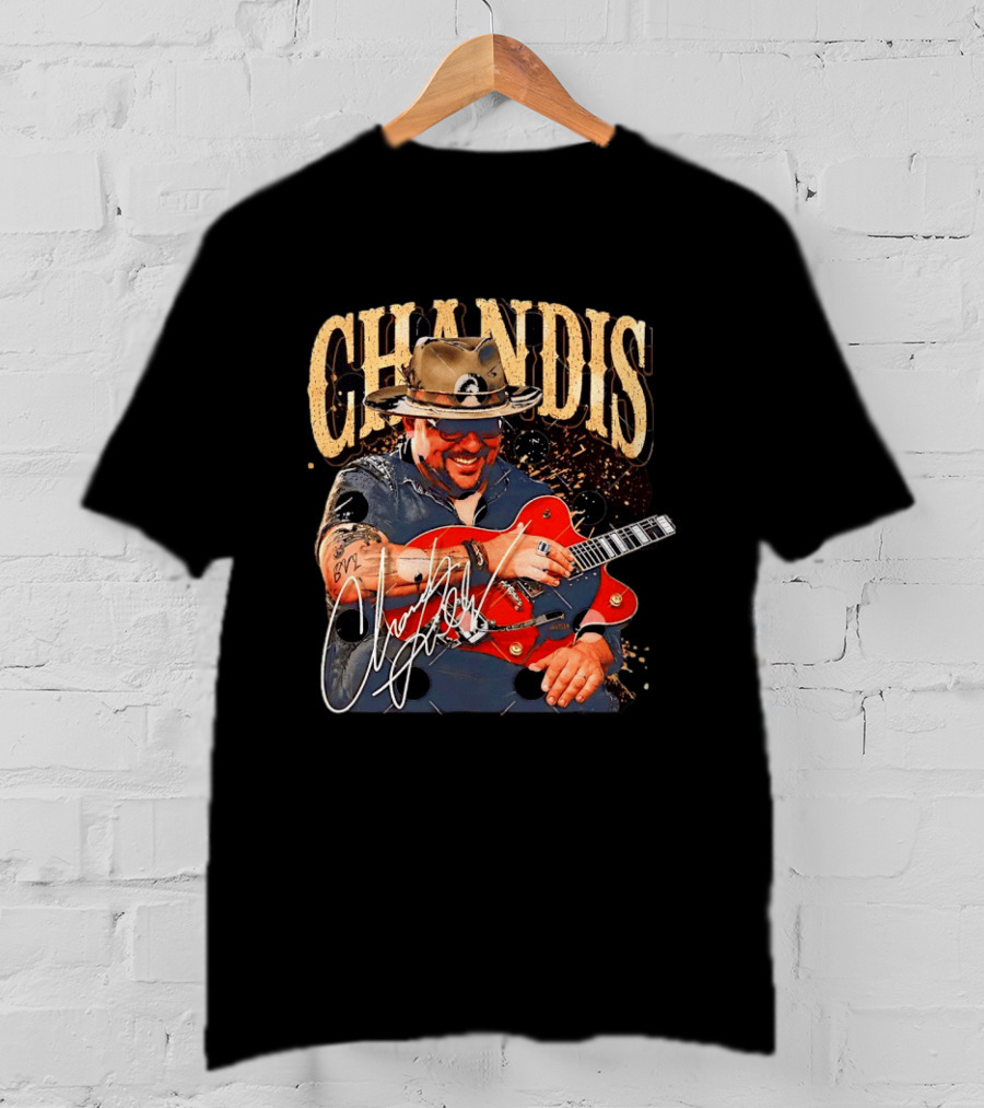Chandis Guitarist Smiling With Red Guitar And Hat T-Shirt