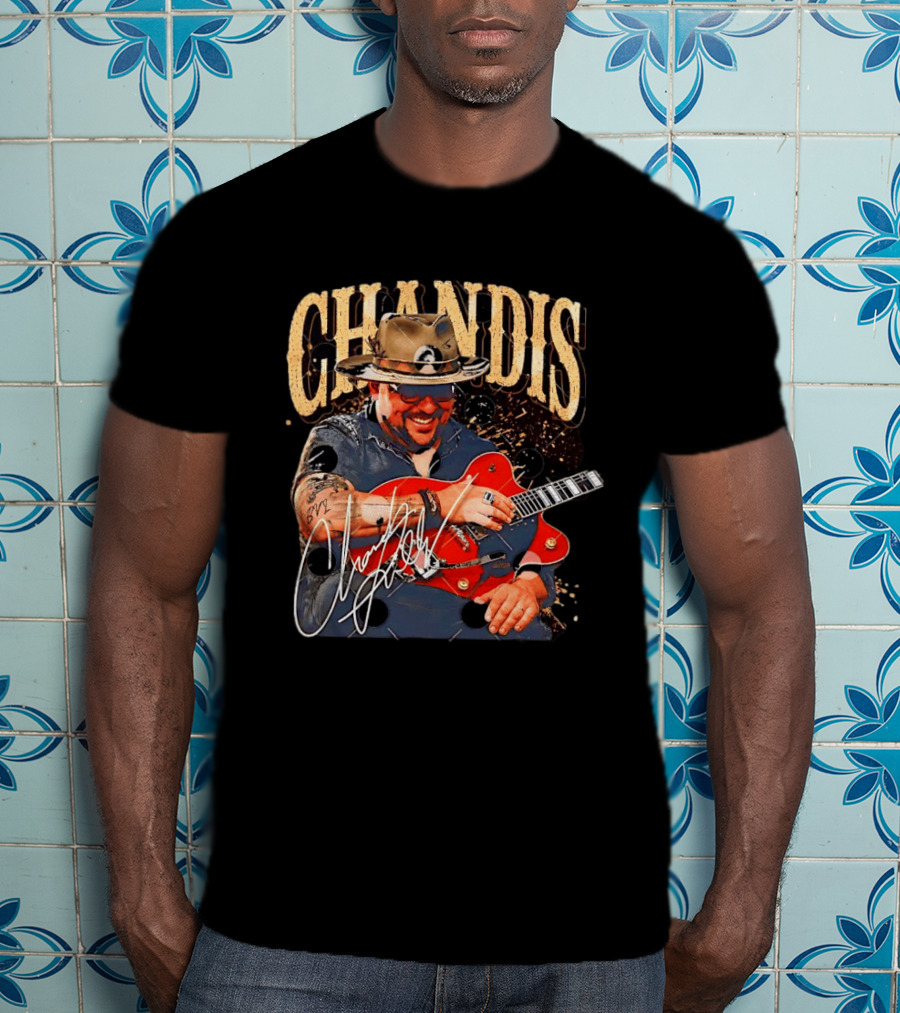 Chandis Guitarist Smiling With Red Guitar And Hat T-Shirt