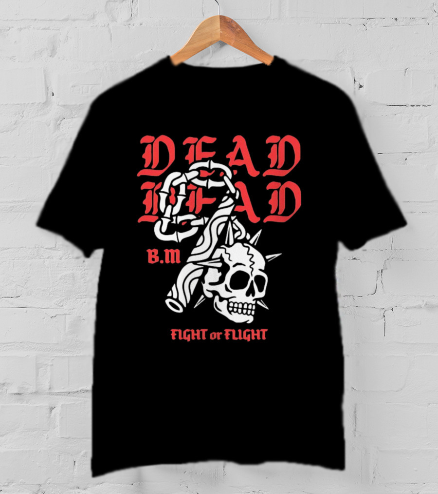 Dead Head BM Fight Or Flight Skull Gripped By Hand Spiked Chain T-Shirt